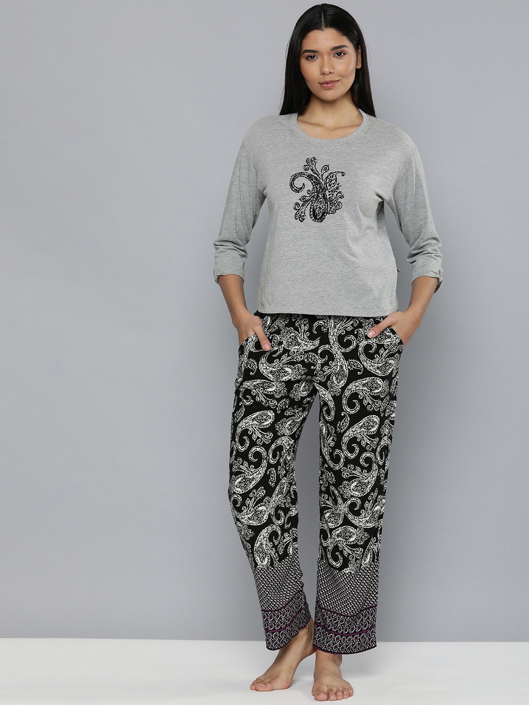 

Chemistry Women Grey & Black Pure Cotton Night suit