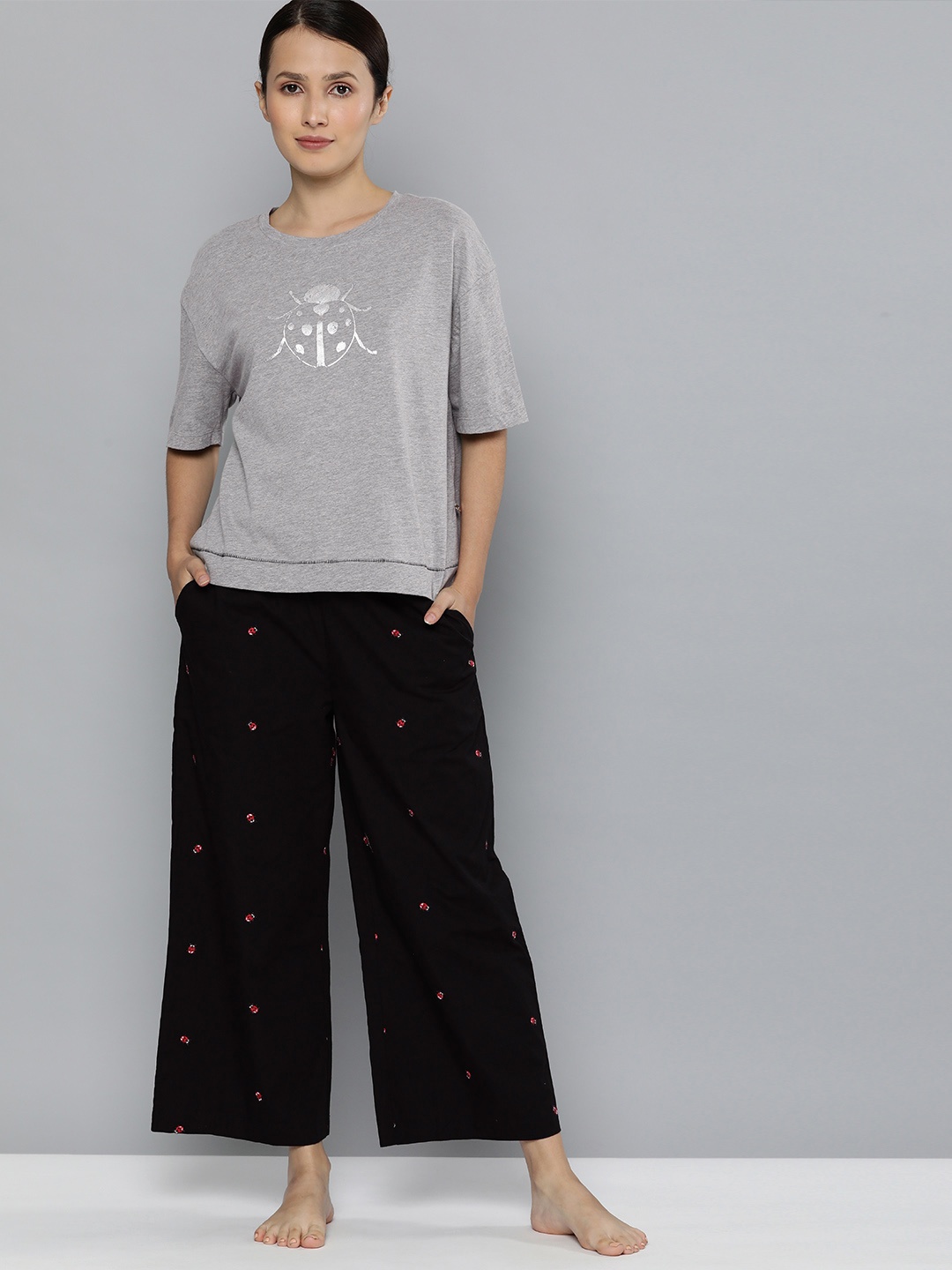 

Chemistry Women Grey & Black Pure Cotton Night suit