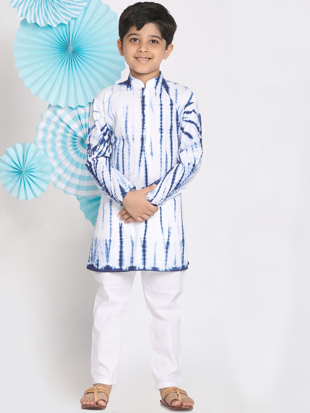 

VASTRAMAY Boys Blue And White Tie and Dye Kurta with Pyjamas