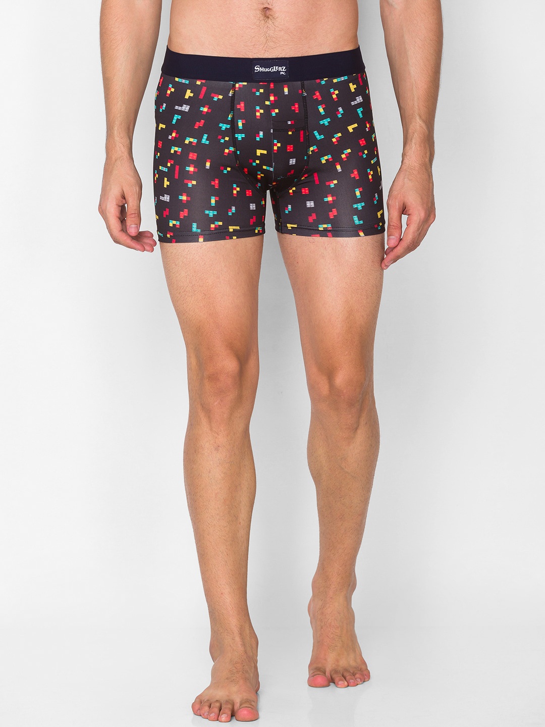 

Smugglerz Men Brown & Pink Geometric Printed Trunks Tetris-Men-Smundies