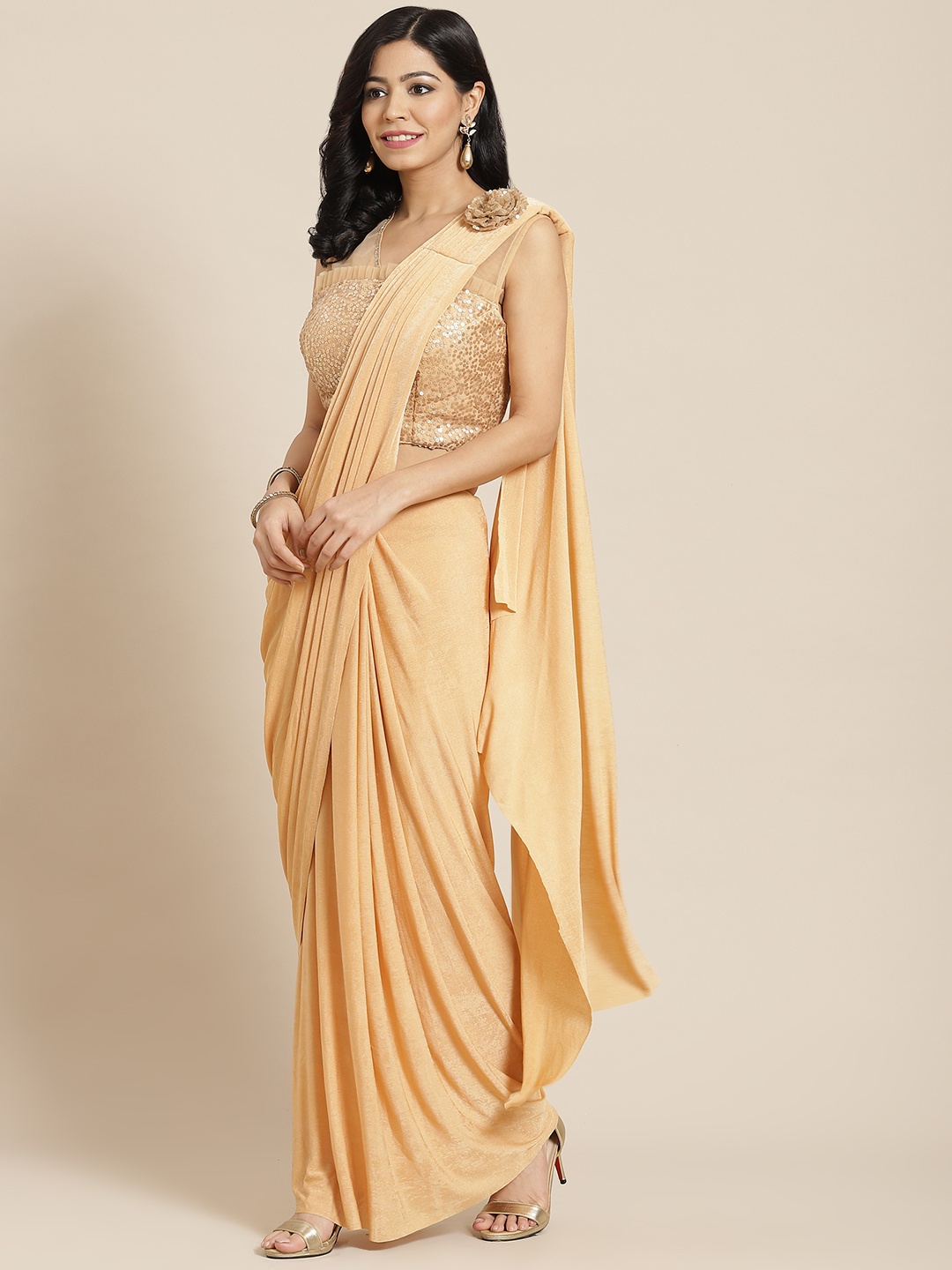 

Mitera Cream-Coloured Embroidered Ready to Wear Saree