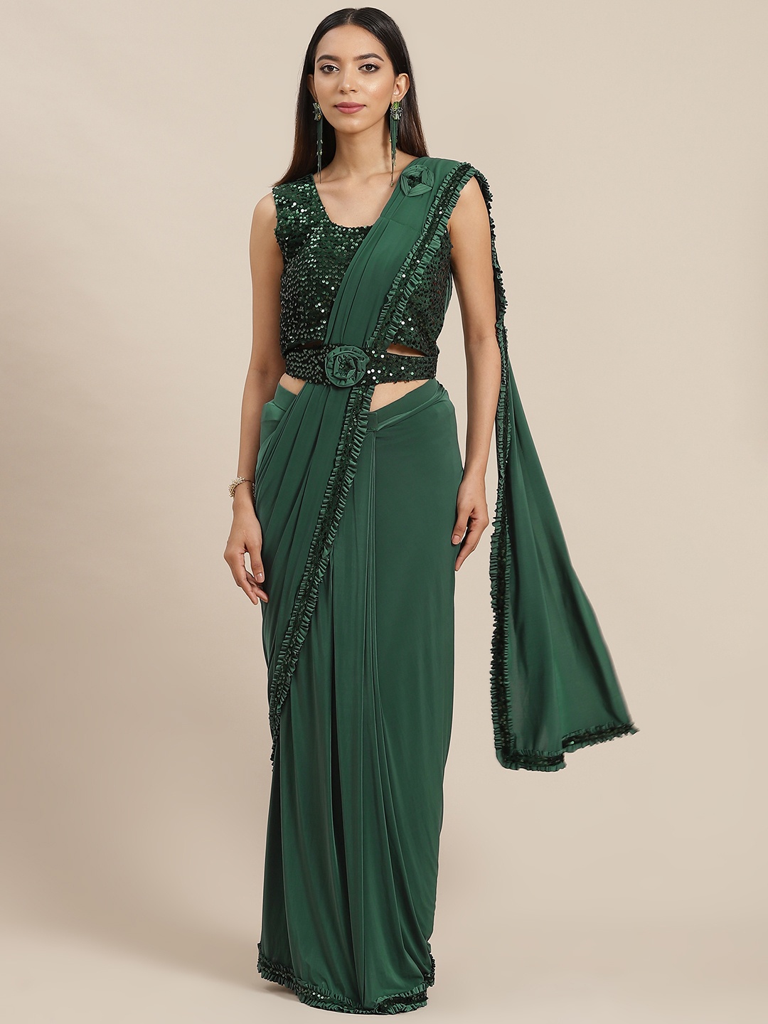 

Mitera Green Embellished Ready to Wear Saree