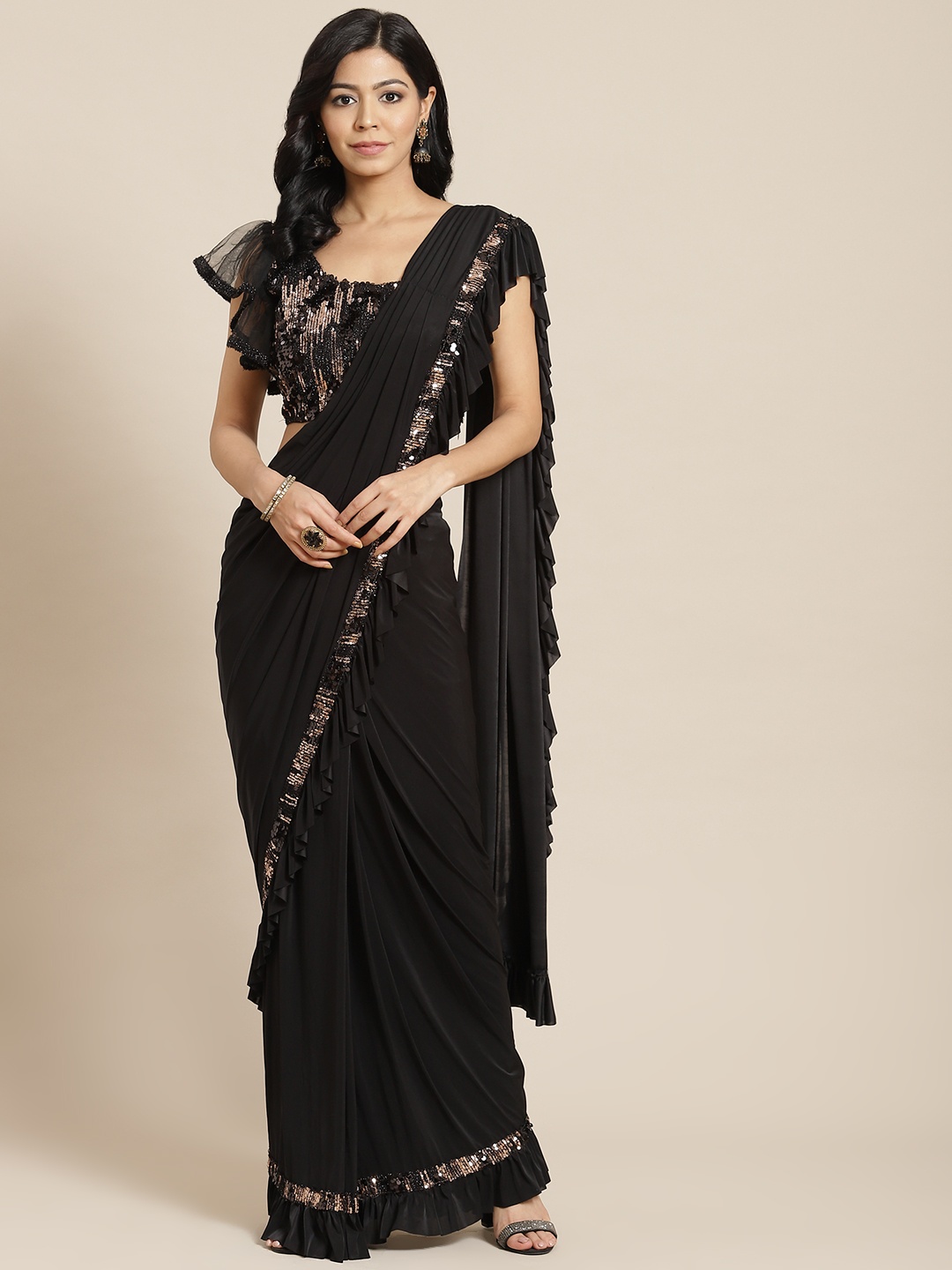 

Mitera Black Embroidered Ready to Wear Saree