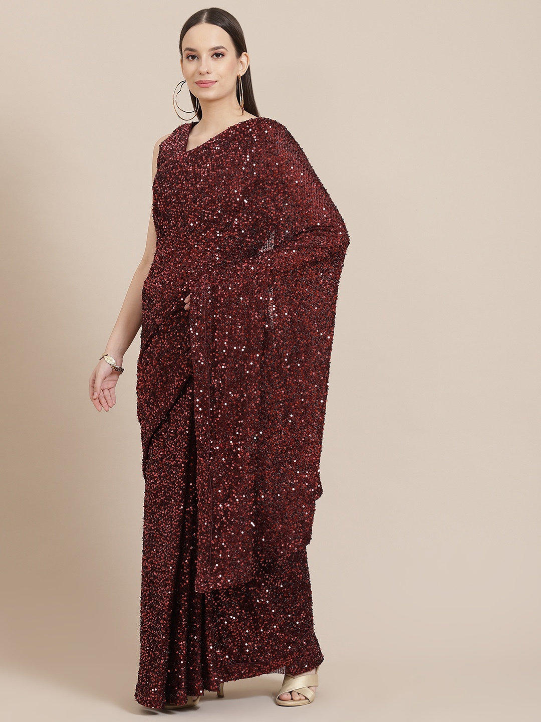 

Mitera Maroon Embellished Sequinned Ready to Wear Saree