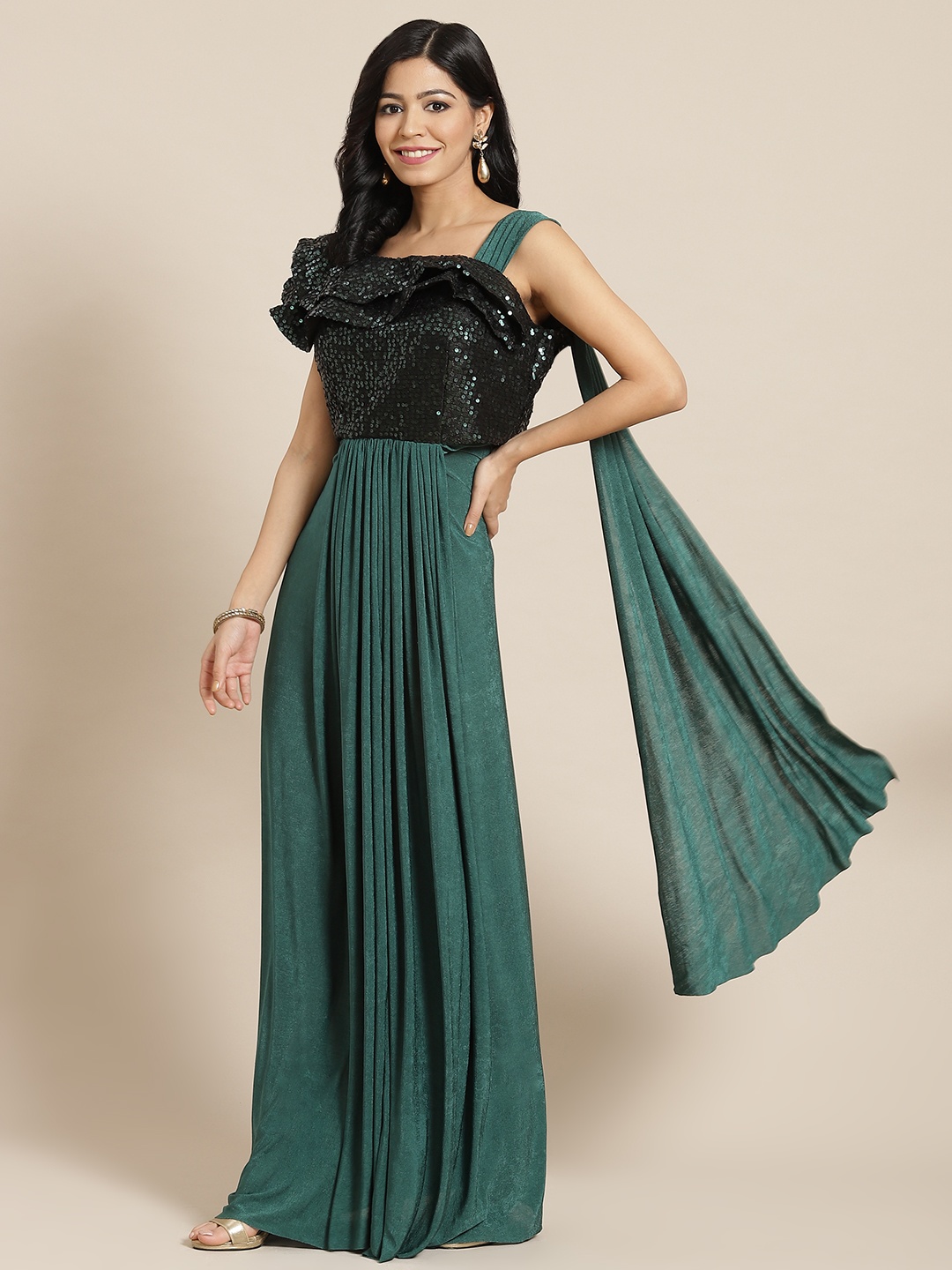 

Mitera Green Embellished Maxi Dress