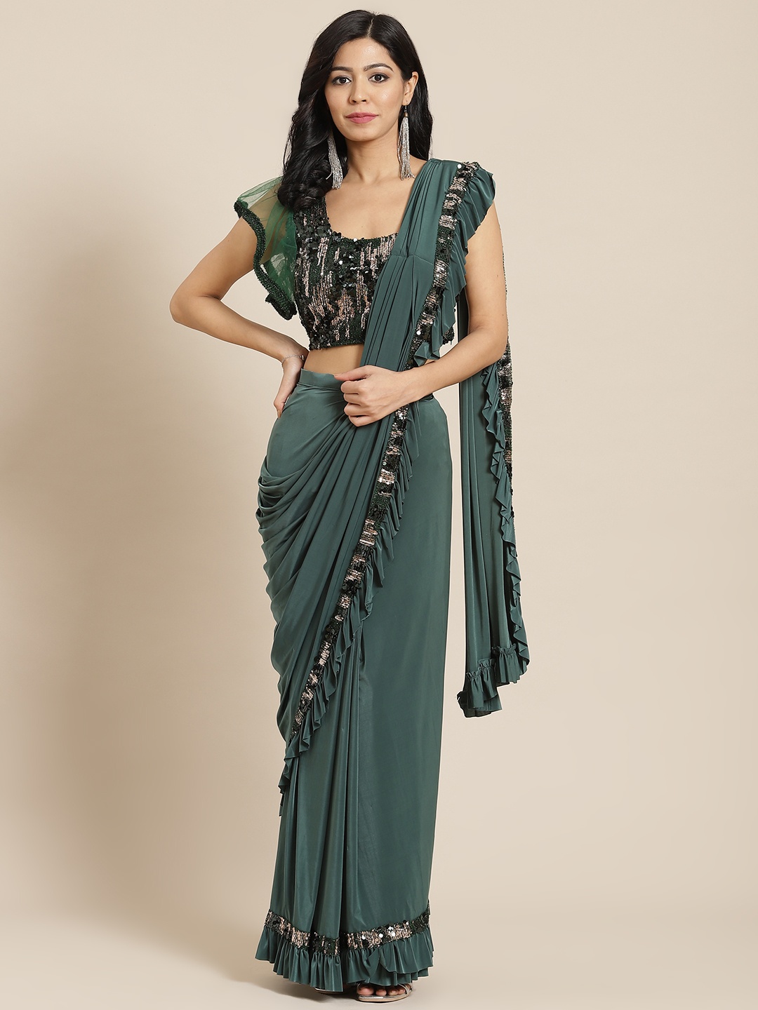 

Mitera Green Embroidered Ready to Wear Saree