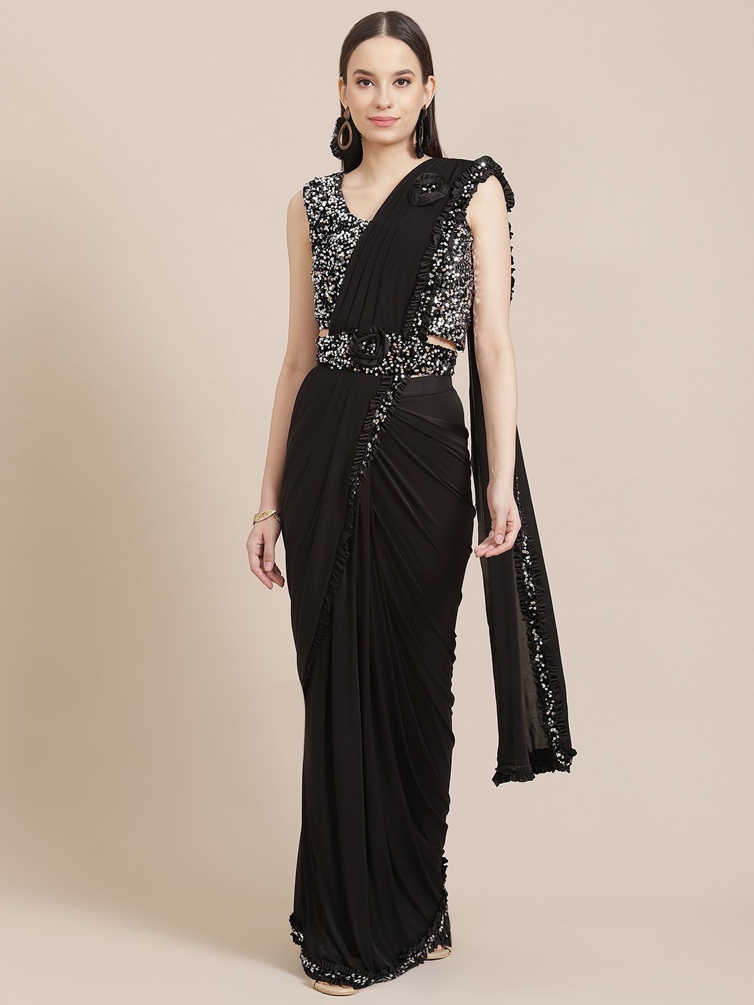 

Mitera Black & Silver Sequinned Ready to Wear Saree