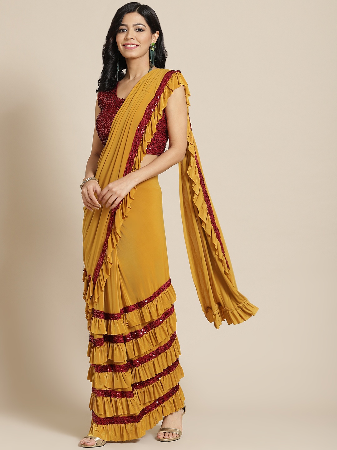 

Mitera Mustard Embroidered Ready to Wear Saree