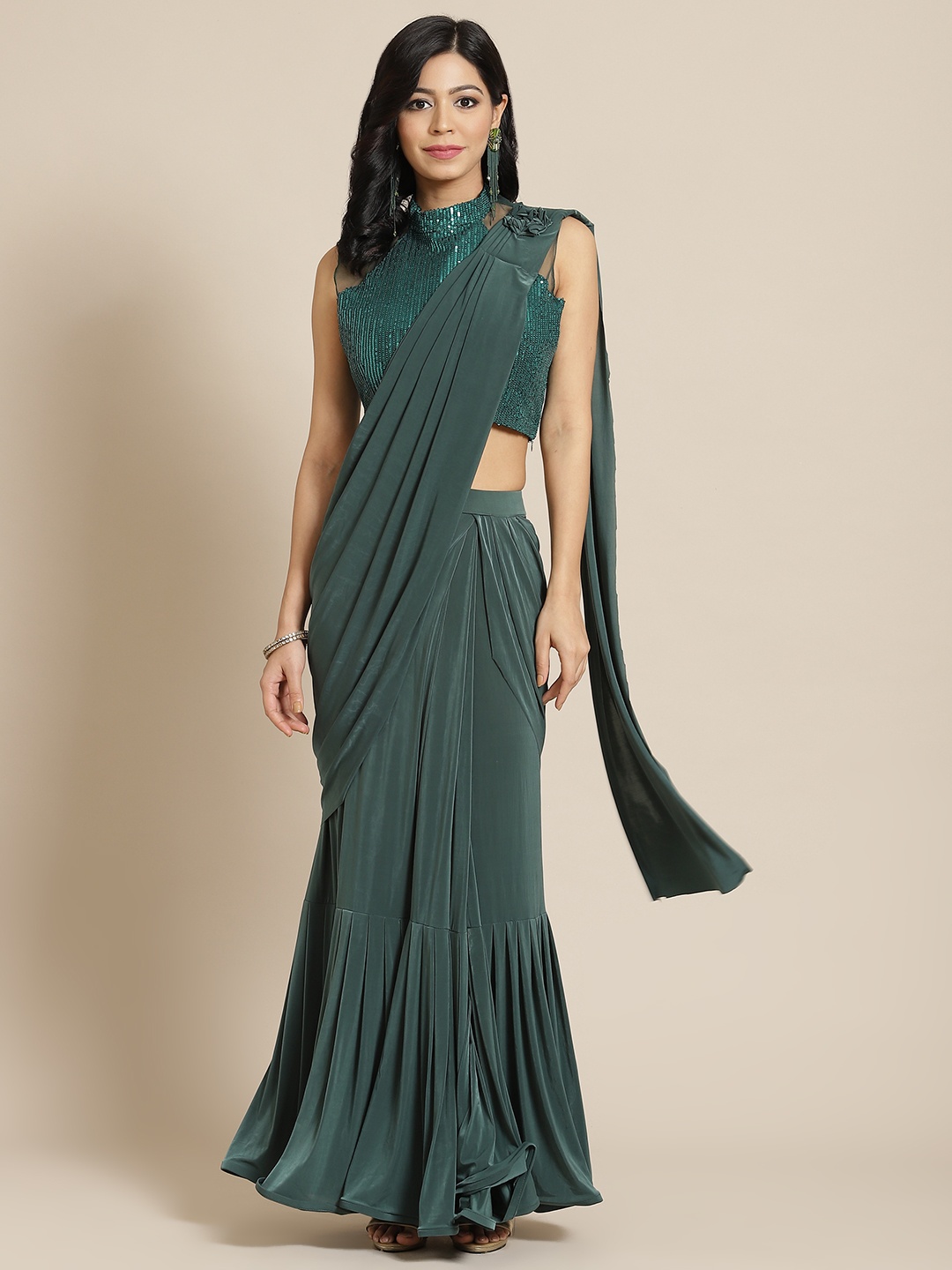 

Mitera Green Embroidered Ready to Wear Saree