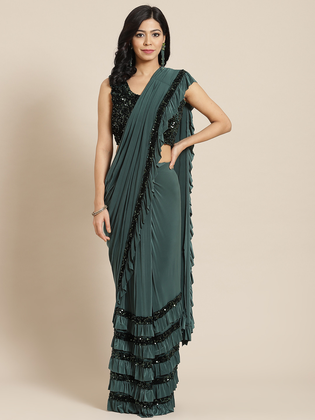 

Mitera Green Embroidered Ready to Wear Saree
