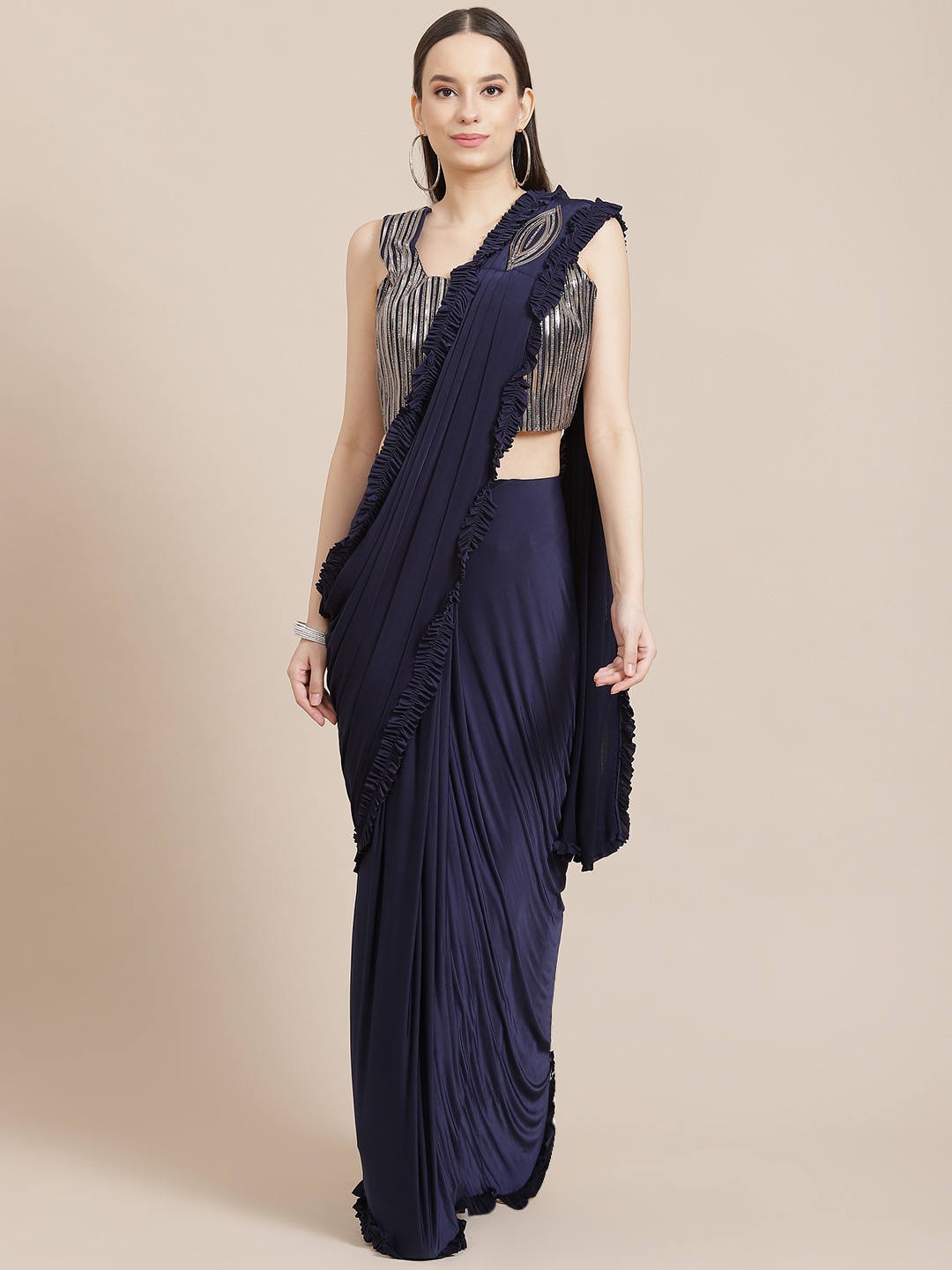 

Mitera Blue & Silver Gotta Patti Ready to Wear Saree