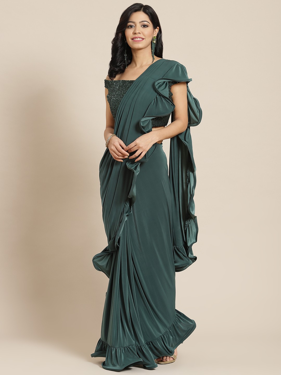 

Mitera Green Embroidered Ready to Wear Saree