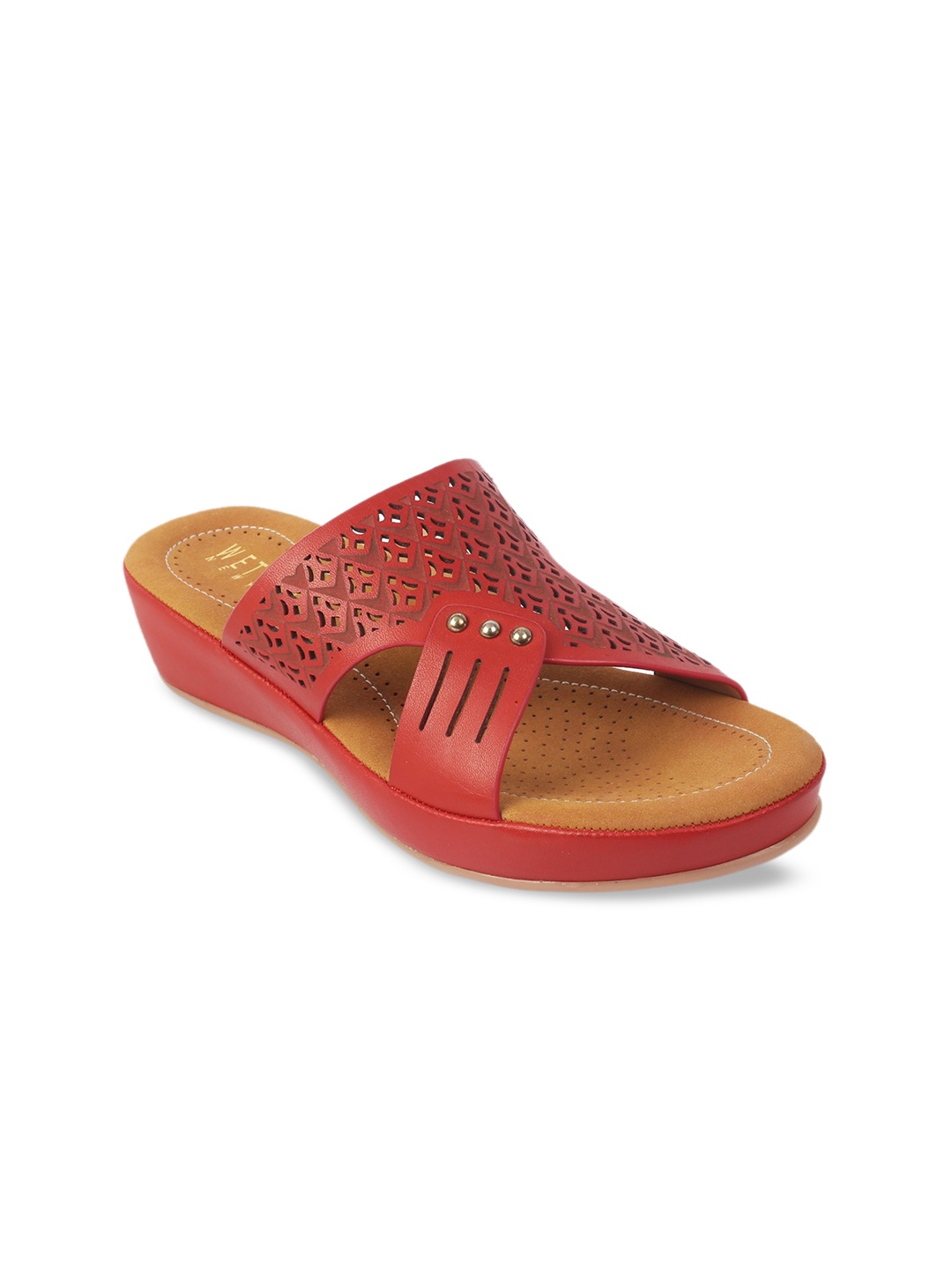 

Wet Blue Women Red Open Toe Flats with Laser Cuts