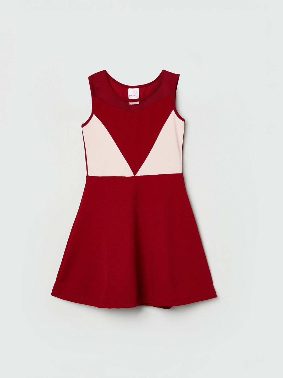 

max Red & White Colourblocked Georgette Dress