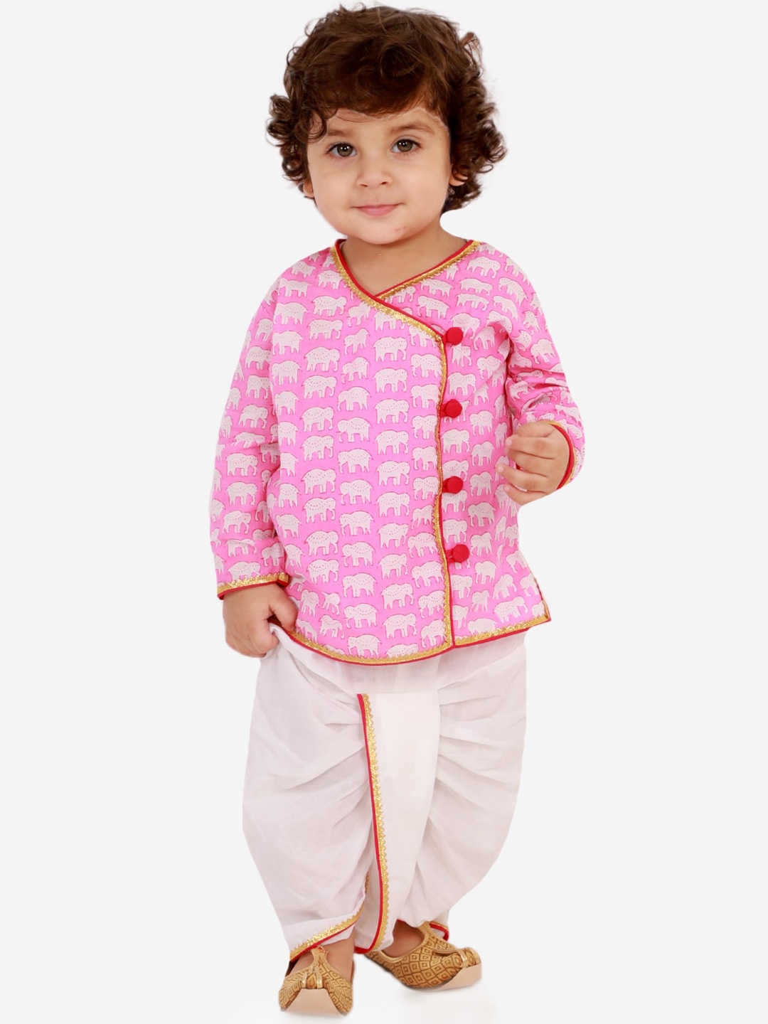 

KID1 Boys Pink Animal Printed Angrakha Pure Cotton Kurta with Dhoti Pants