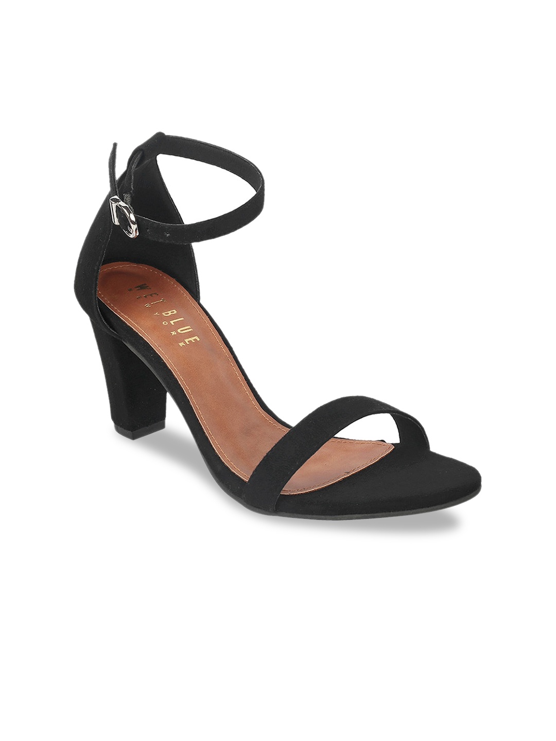 

Wet Blue Black Block Sandals with Buckles