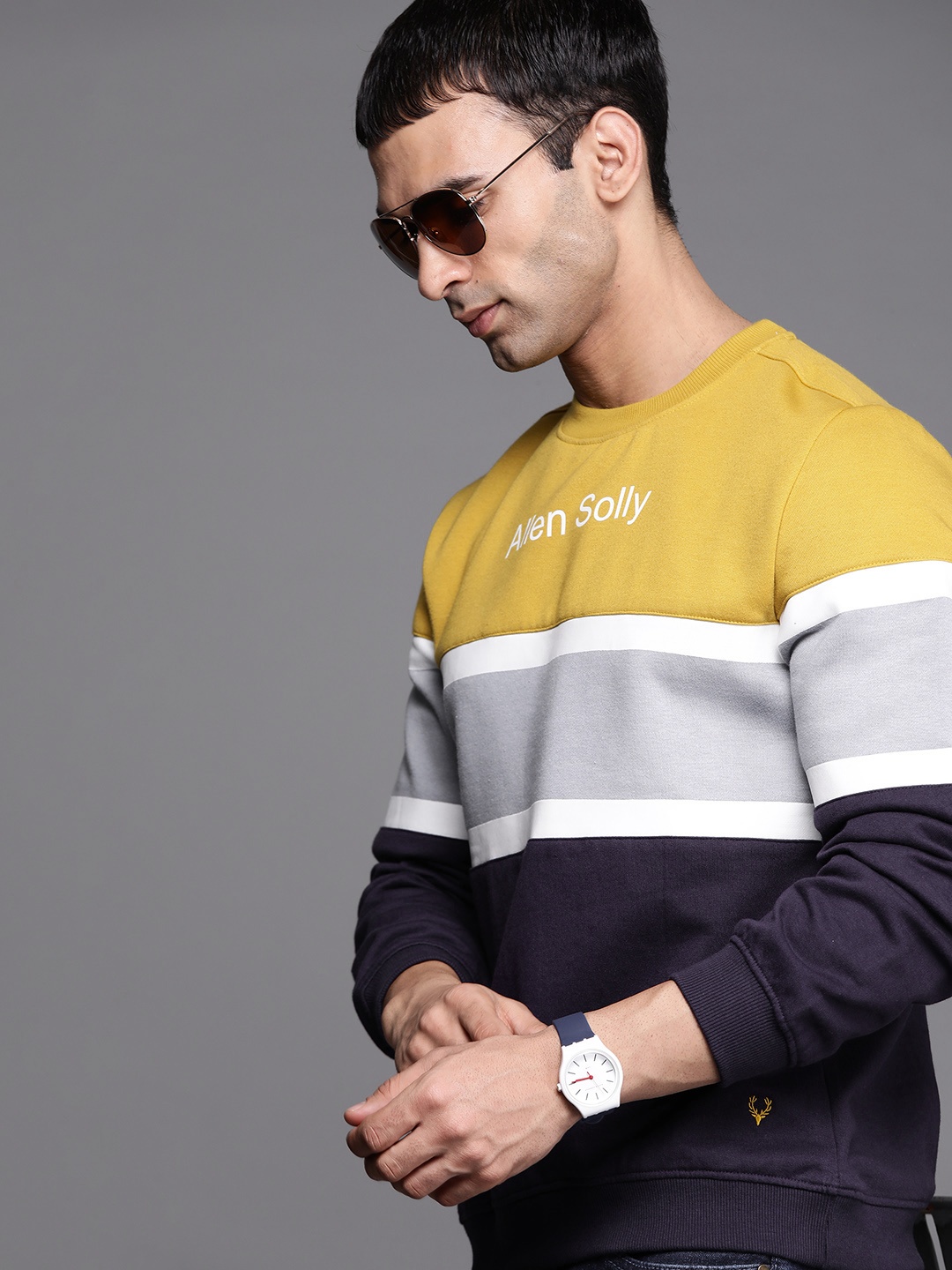 

Allen Solly Sport Men Mustard Yellow Colourblocked Sweatshirt