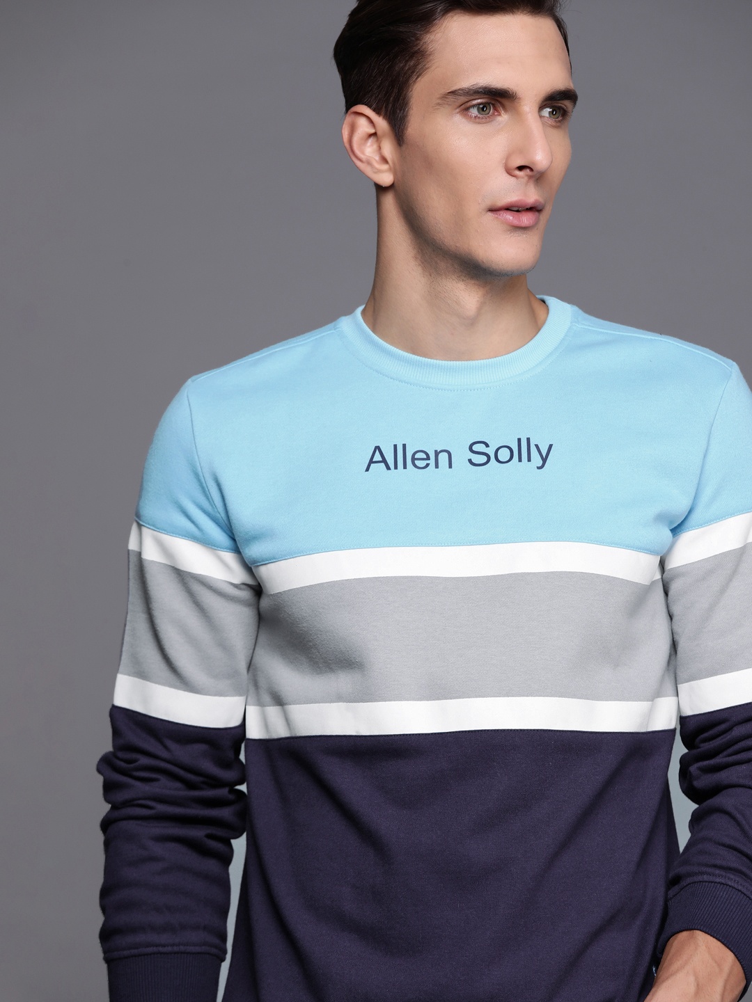 

Allen Solly Sport Men Blue & Grey Colourblocked Sweatshirt