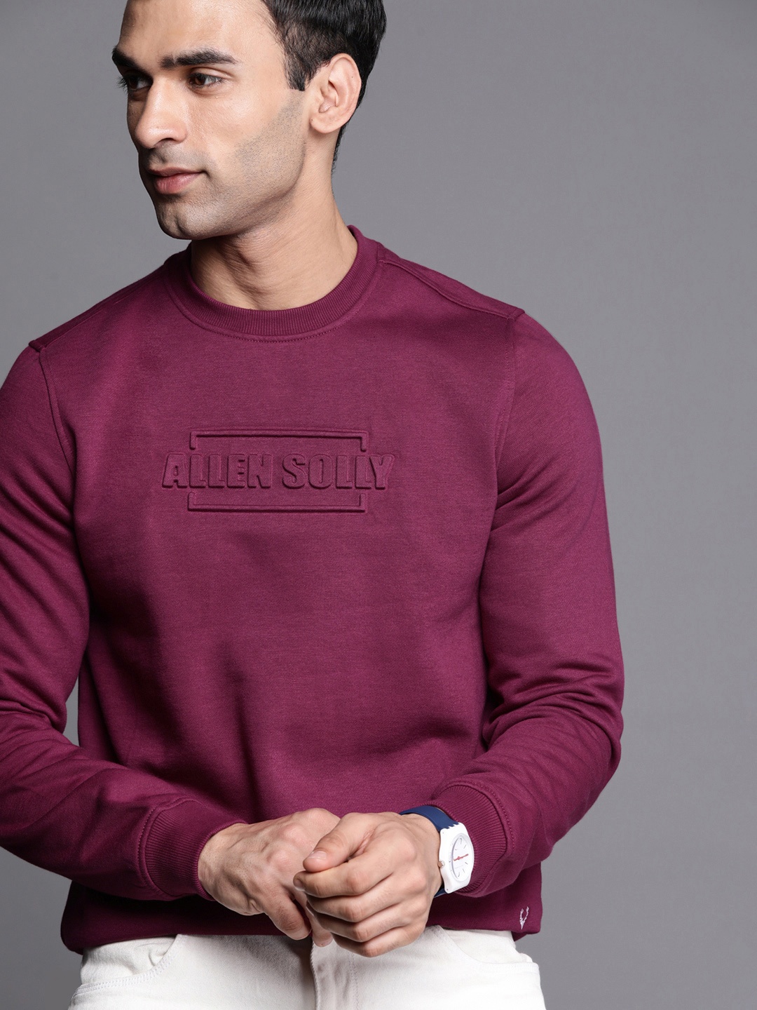 

Allen Solly Sport Men Burgandy Brand Logo Self Design Sweatshirt, Burgundy