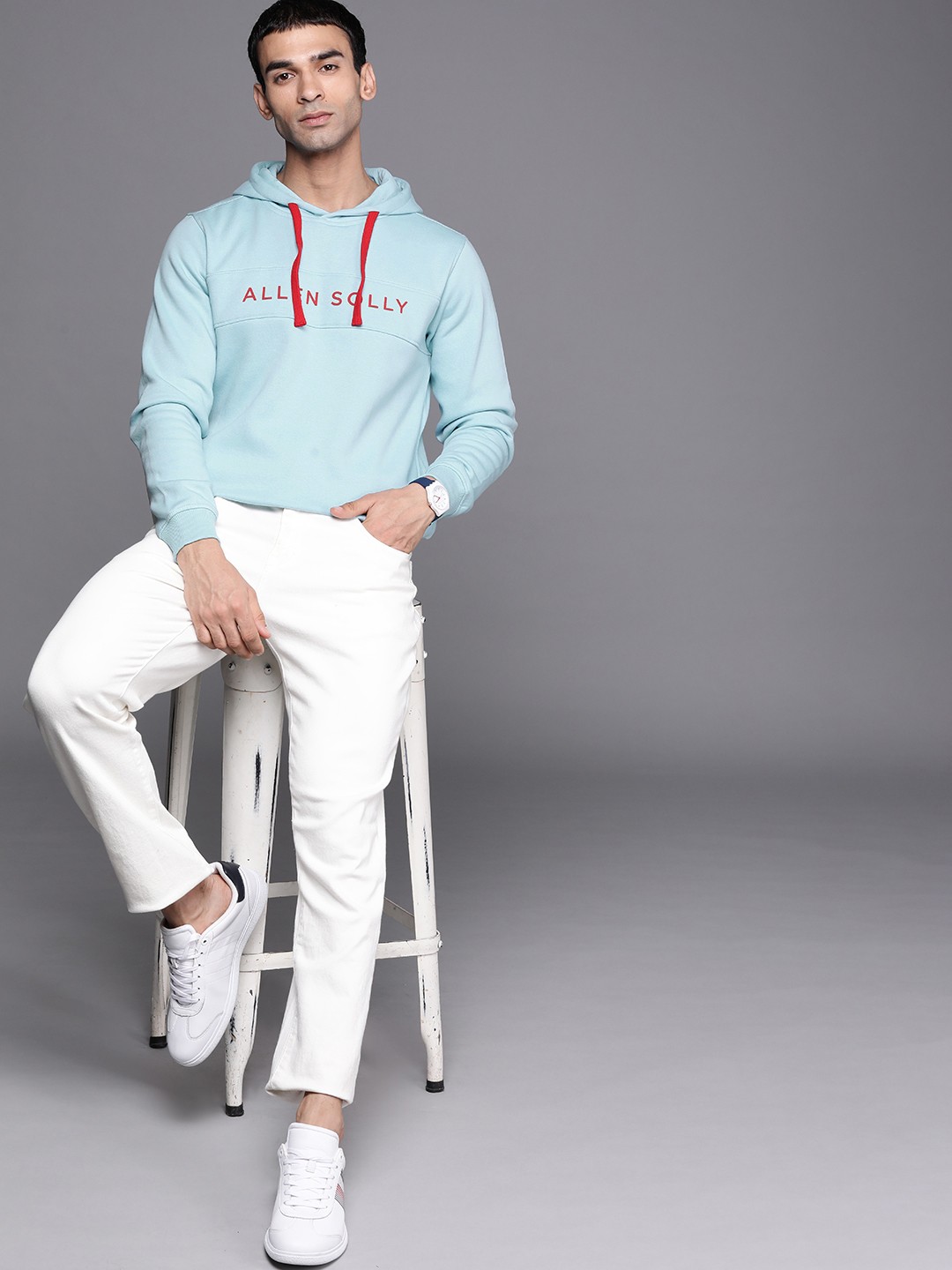 

Allen Solly Sport Men Blue & Red Brand Logo Print Hooded Sweatshirt