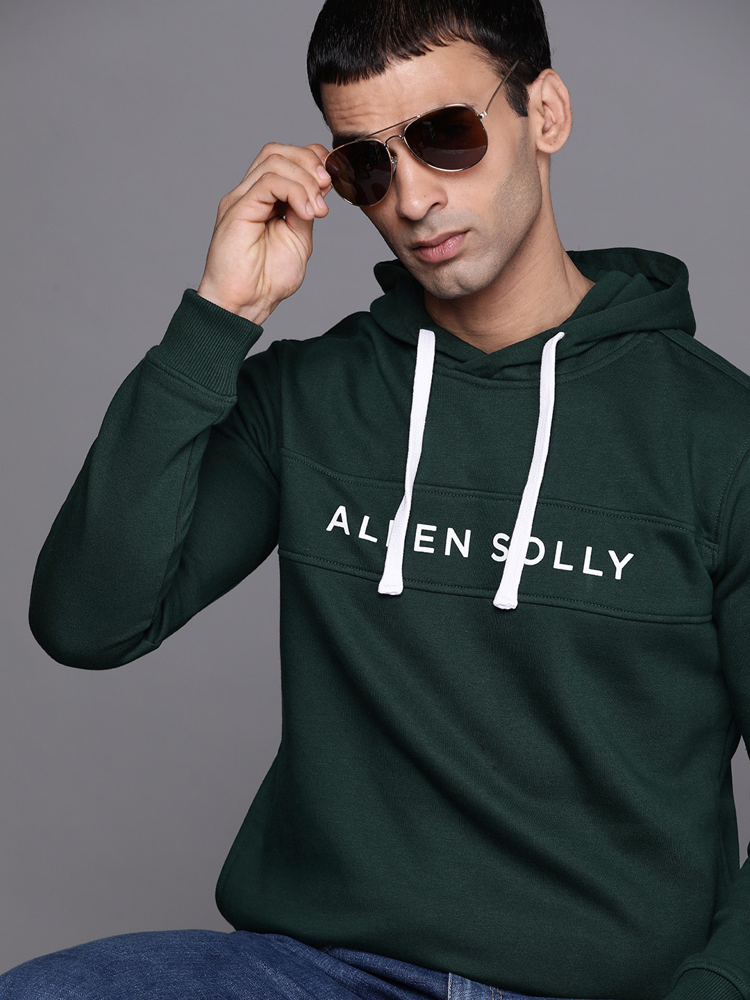 

Allen Solly Sport Men Green & White Brand Logo Print Hooded Sweatshirt