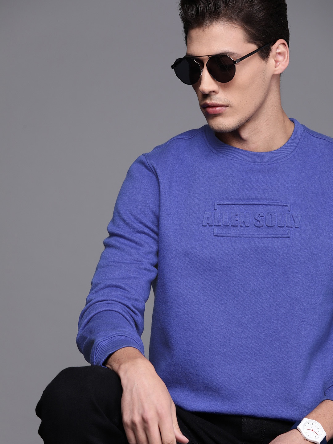 

Allen Solly Sport Men Blue Brand Logo Self Design Sweatshirt