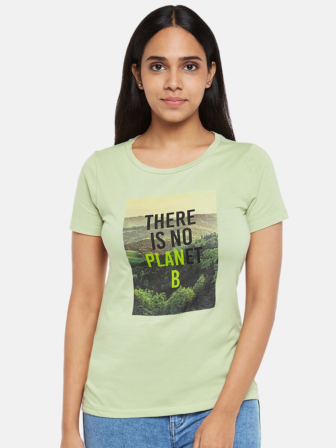 

Honey by Pantaloons Women Green Printed Applique T-shirt