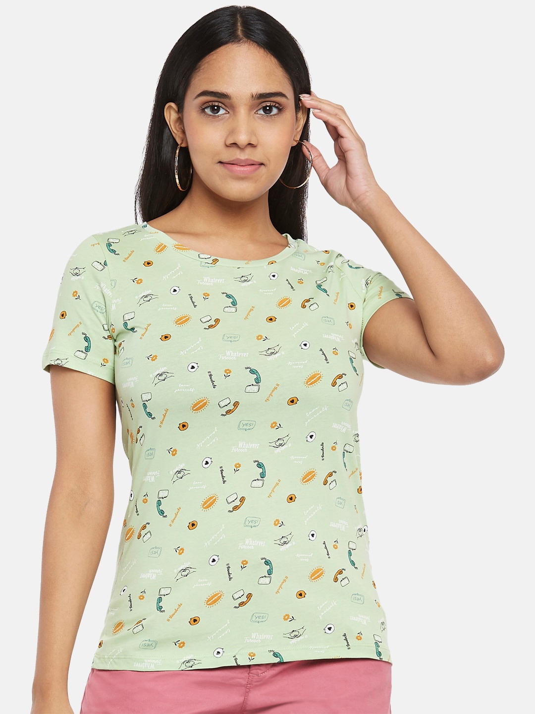 

Honey by Pantaloons Women Green Printed Pockets T-shirt