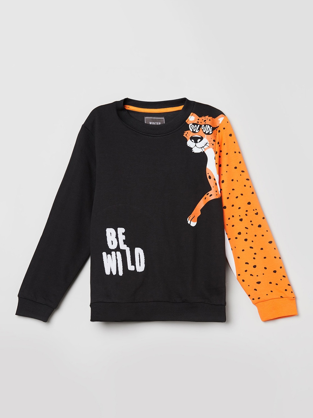 

max Boys Black Printed Pure Cotton Sweatshirt