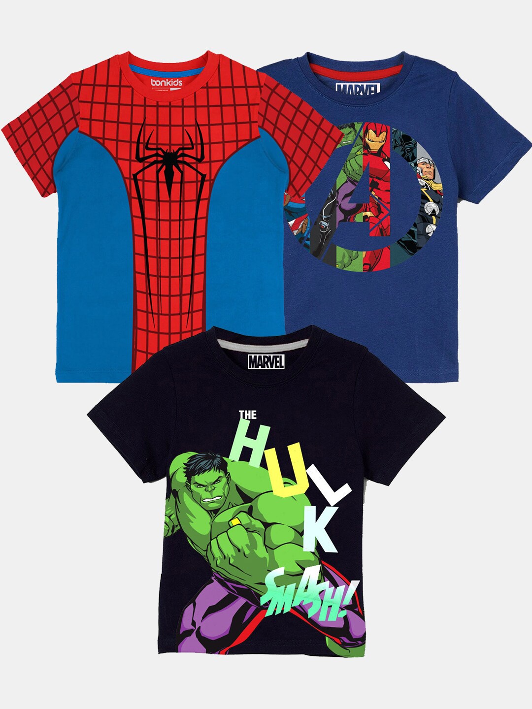 

BonOrganik Boys Multicoloured 3 Spiderman Printed Pockets T-shirt, Multi