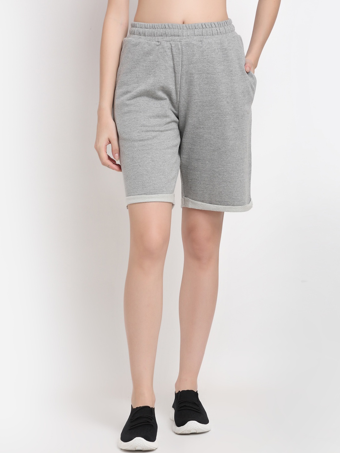 

DOOR74 Women Grey Melange Loose Fit Regular Shorts