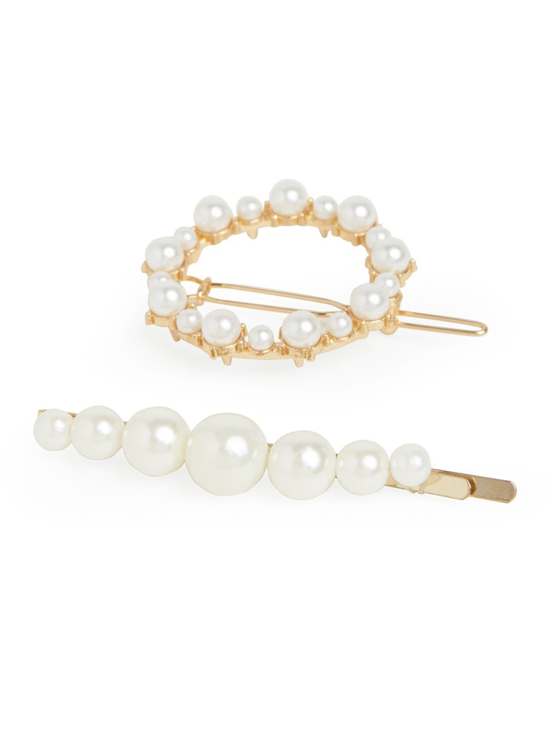 

20Dresses Women Gold-Toned & White Set of 2 Embellished Hair Accessory Set