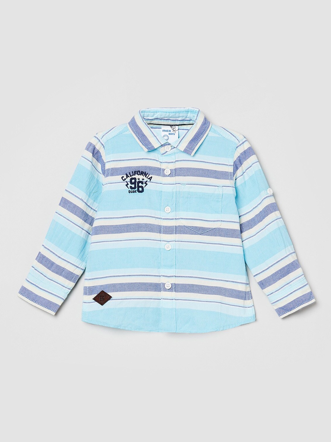 

max Boys Blue Horizontal Striped Opaque Cotton Casual Shirt
