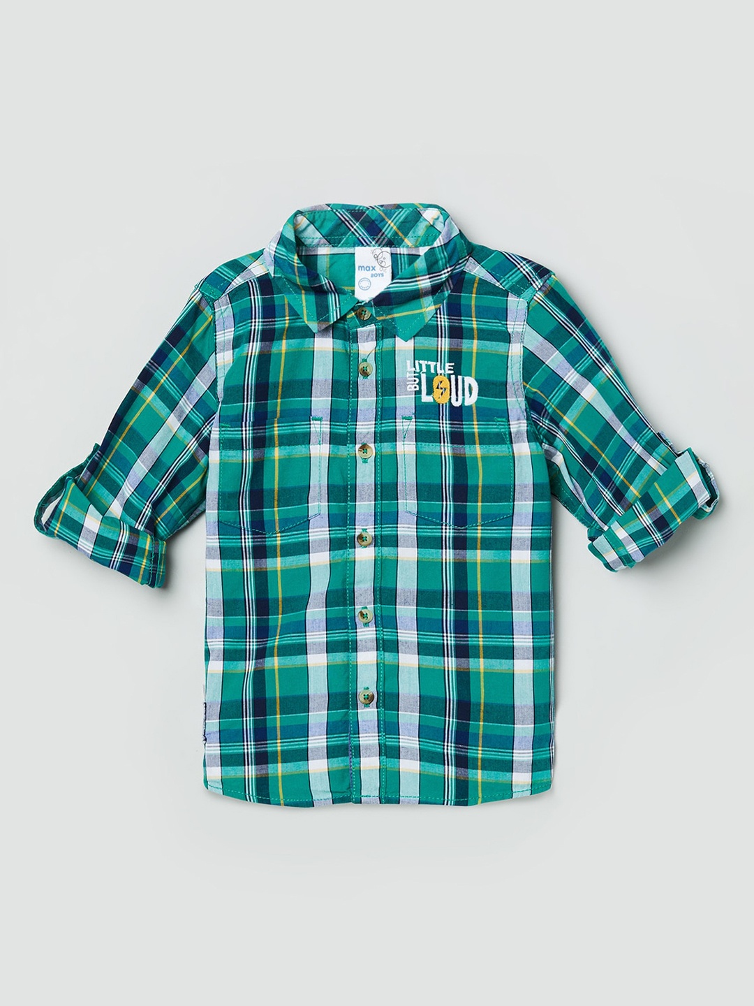 

max Boys Green Tartan Checks Opaque Checked Casual Shirt