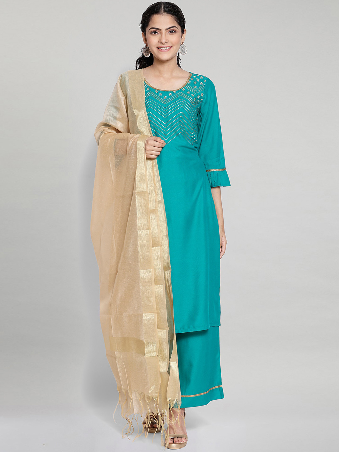 

AURELIA Women Blue Embroidered Regular Kurta with Palazzos & With Dupatta