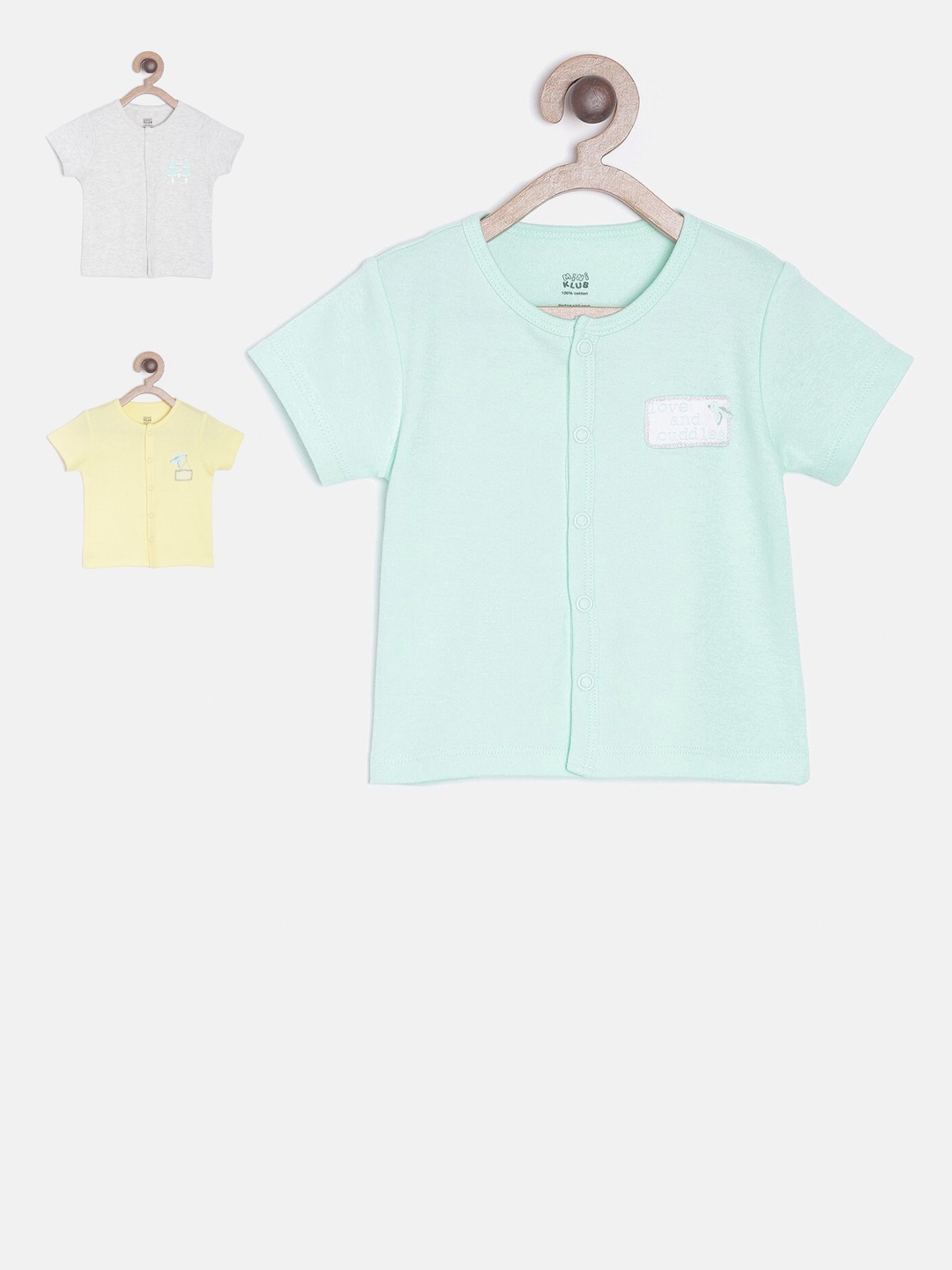 

MINI KLUB Infant Boys Pack Of 3 Solid Pure Cotton Jhablas, Grey