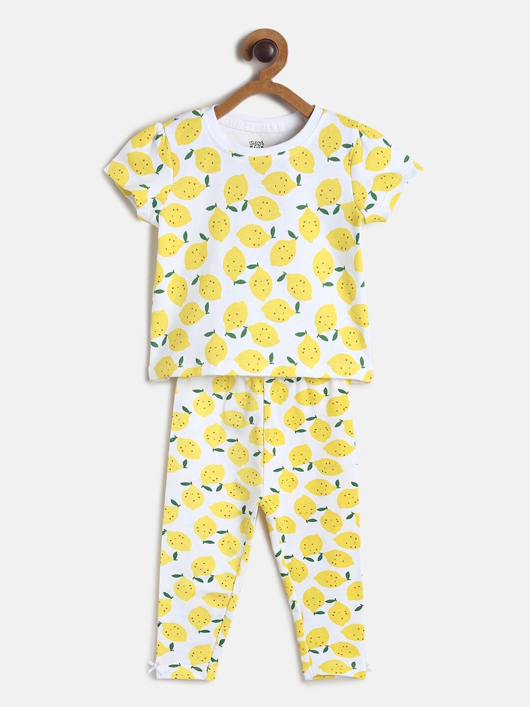 

MINI KLUB Girls Yellow & White Printed T-shirt with Pyjamas