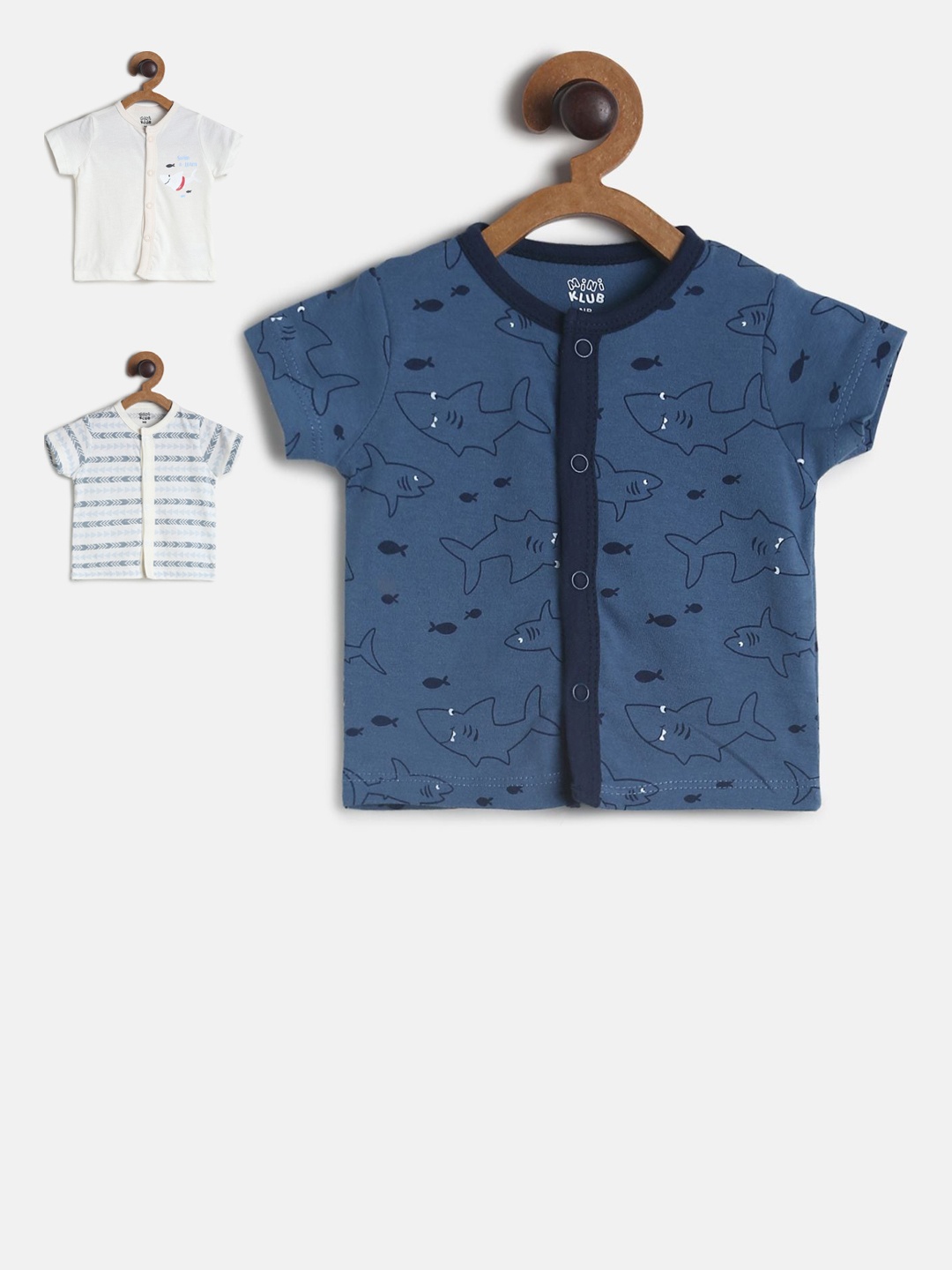 

MINI KLUB Infants Boys Pack Of 3 Pure Cotton Printed Jhablas, Blue