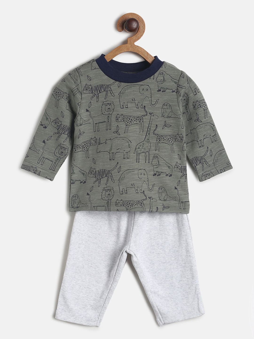 

MINI KLUB Boys Grey & Navy Blue Printed T-shirt with Pyjamas