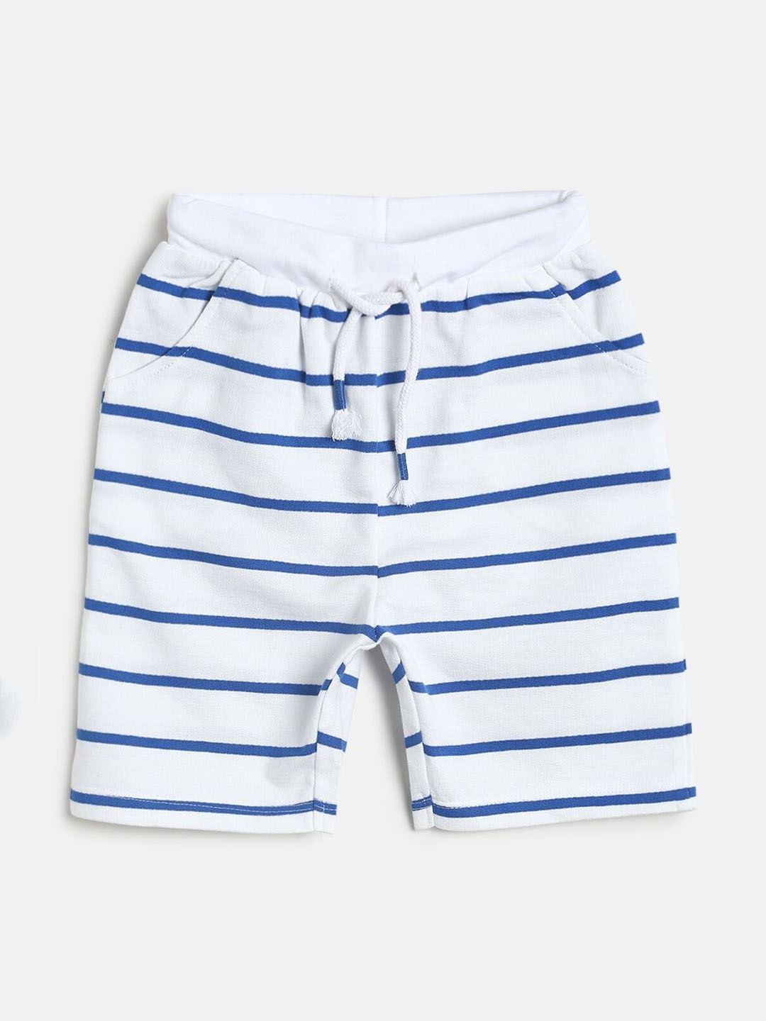 

MINI KLUB Boys White& Blue Striped Regular Shorts