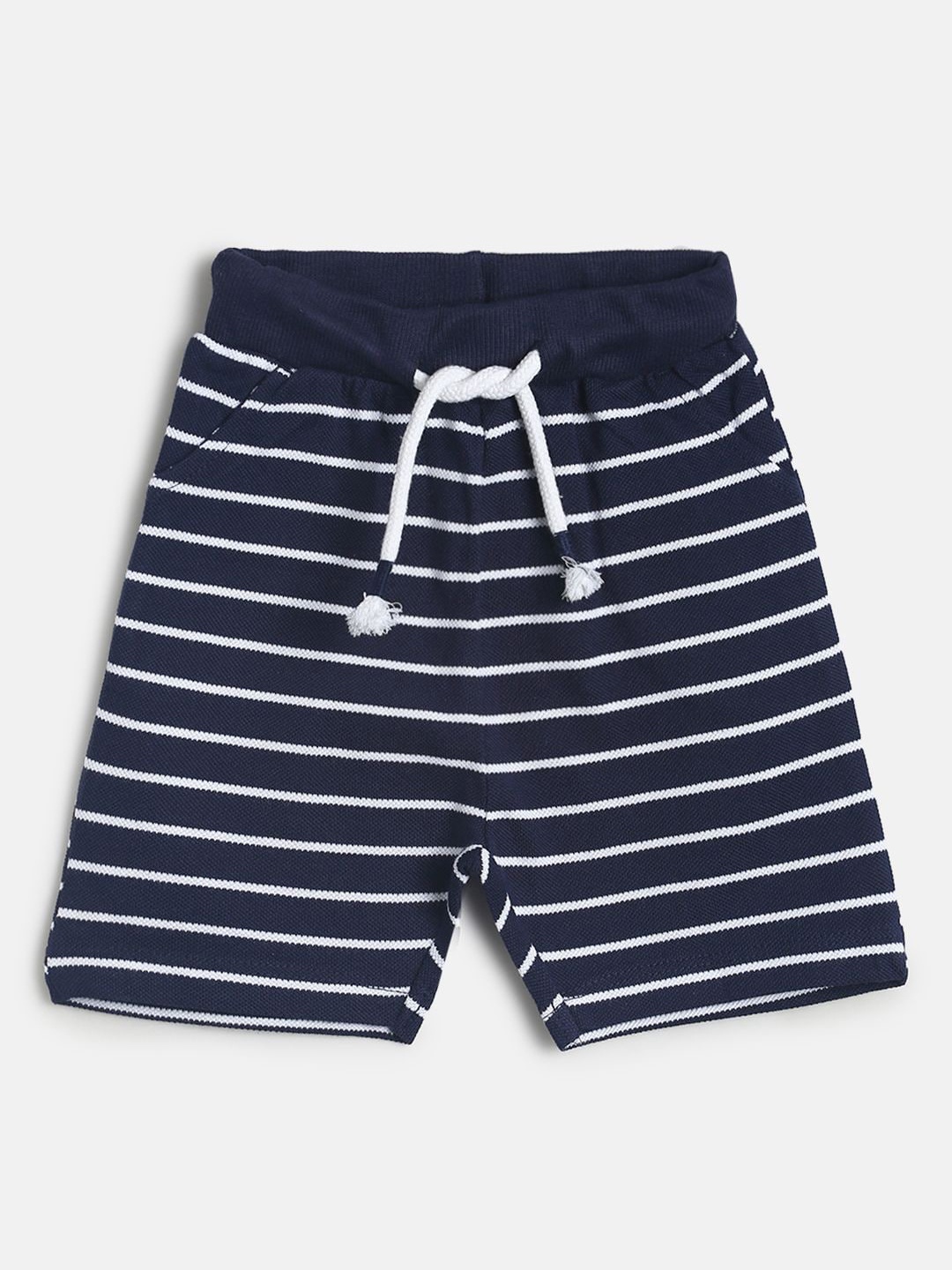 

MINI KLUB Boys Navy Blue Striped Pure Cotton Regular Shorts