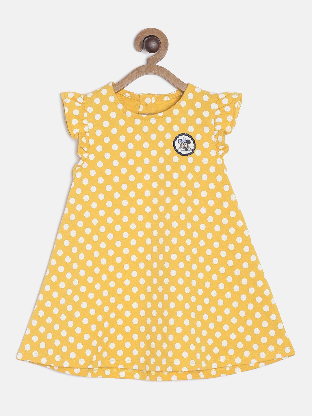 

MINI KLUB Yellow & White Polka Dots Printed Pure Cotton A-Line Dress