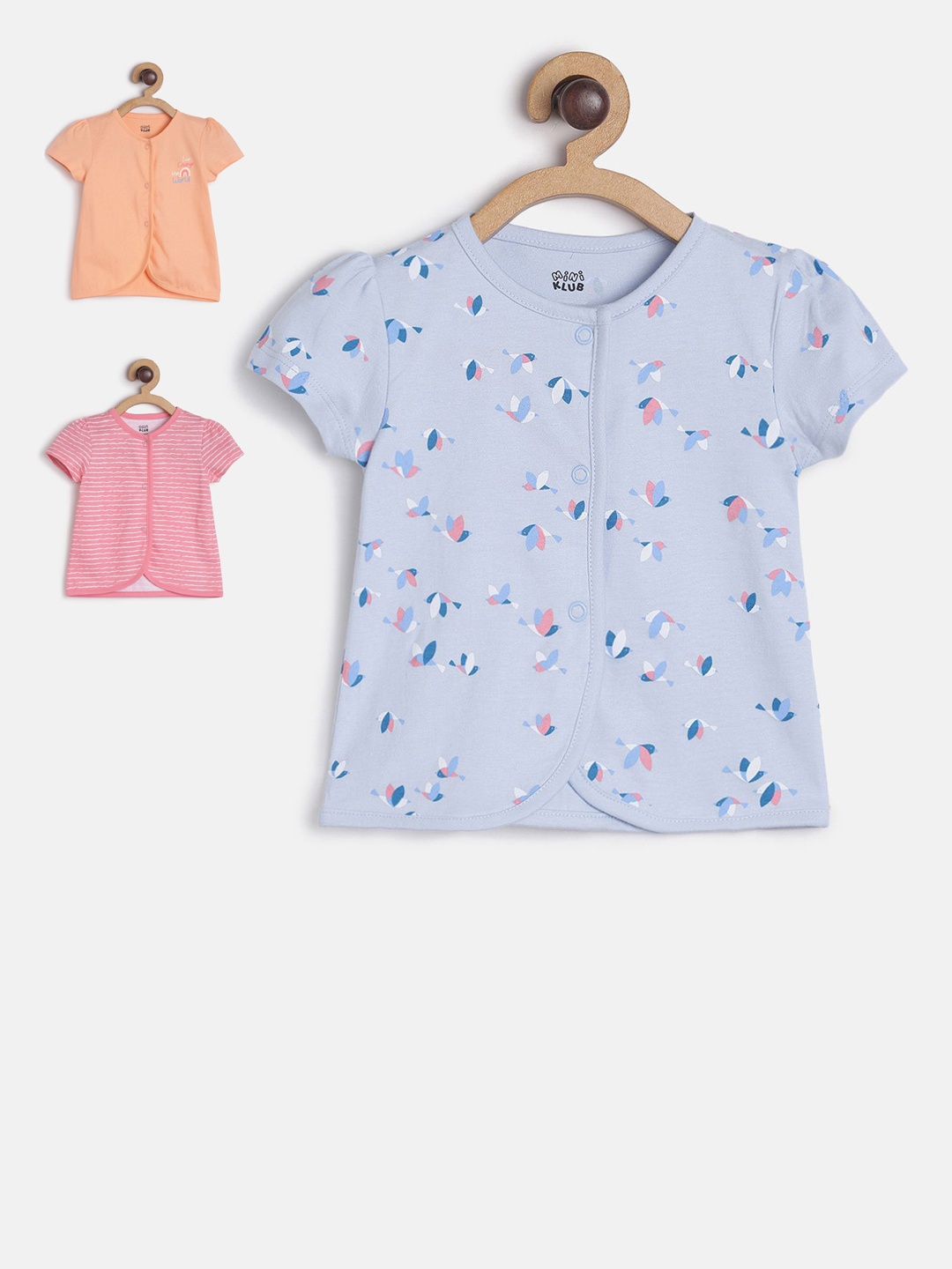 

MINI KLUB Infant Girls Pack of 3 Solid Pure Cotton Jhablas, Peach