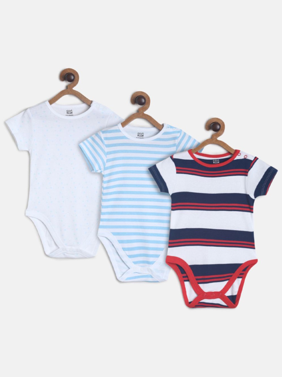 

MINI KLUB Infant Boys Pack Of 3 Pure Cotton Bodysuits, Navy blue