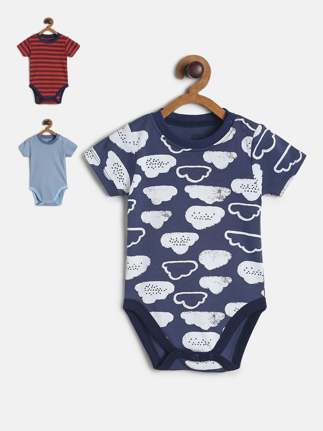 

MINI KLUB Infant Boys Pack Of 3 Pure Cotton Bodysuits, Blue