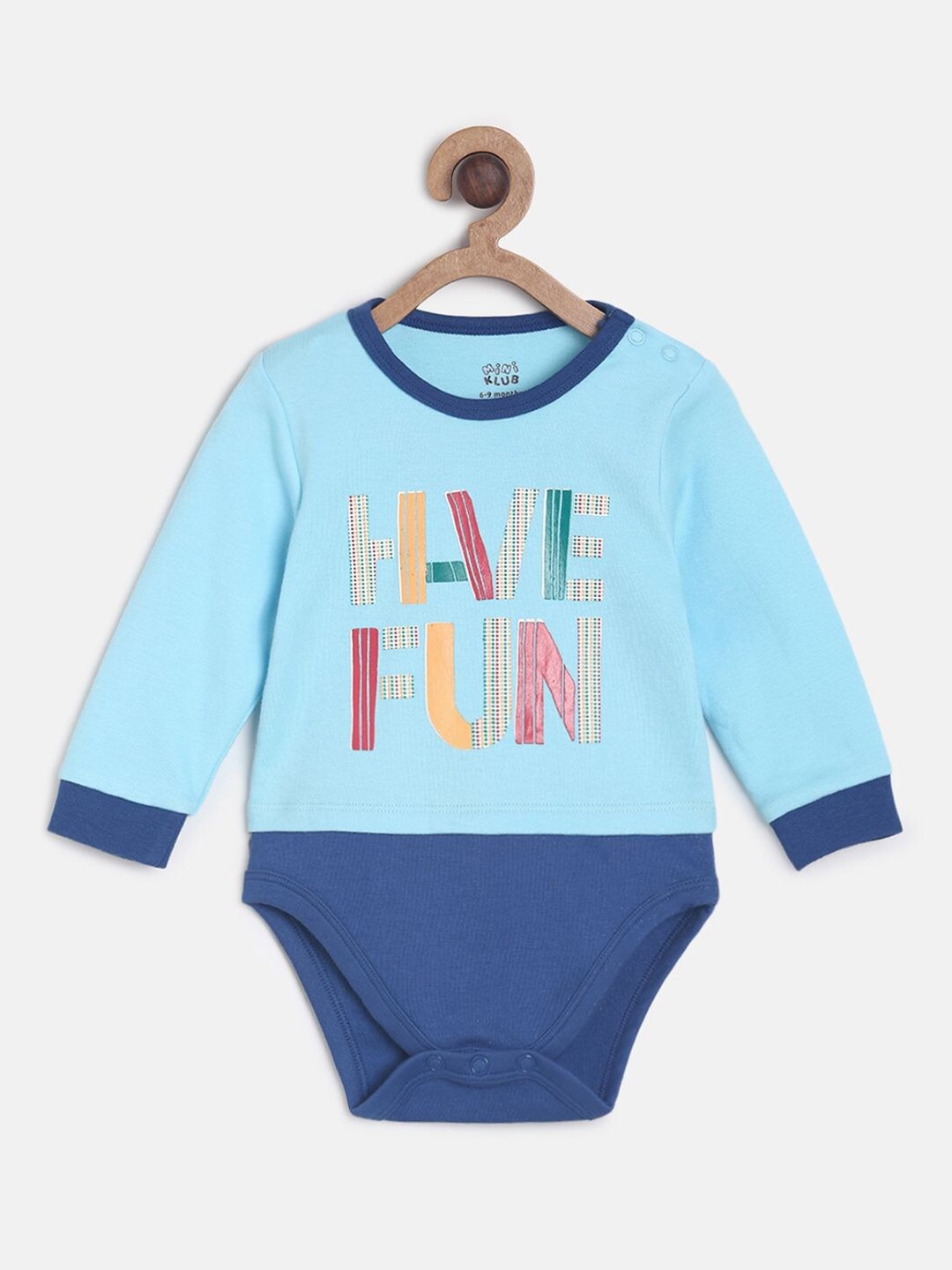 

MINI KLUB Boys Pack of 2 Blue & Navy Blue Printed Body Suits with Bottoms