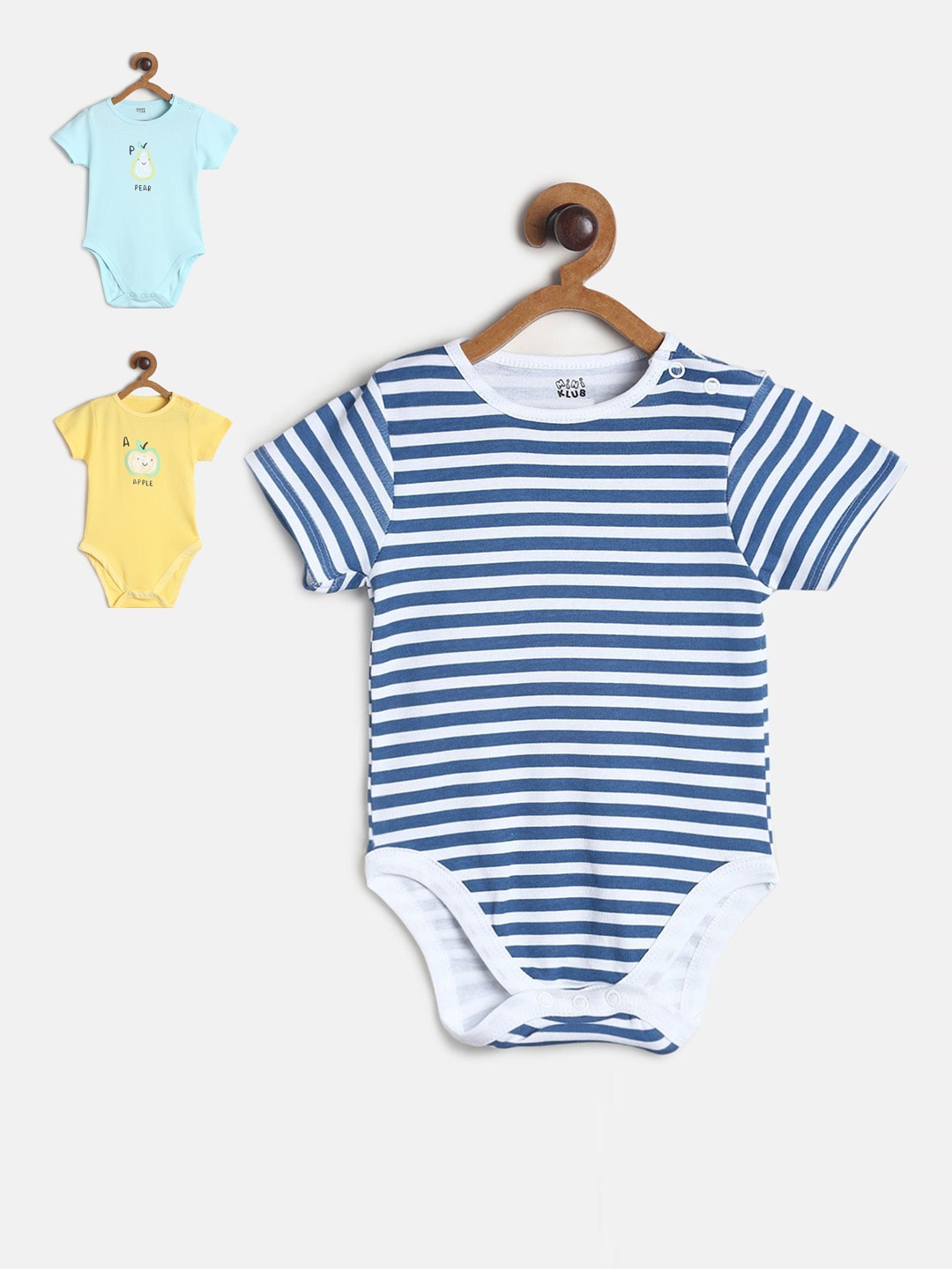 

MINI KLUB Infant Boys Pack Of 3 Pure Cotton Bodysuits, Navy blue