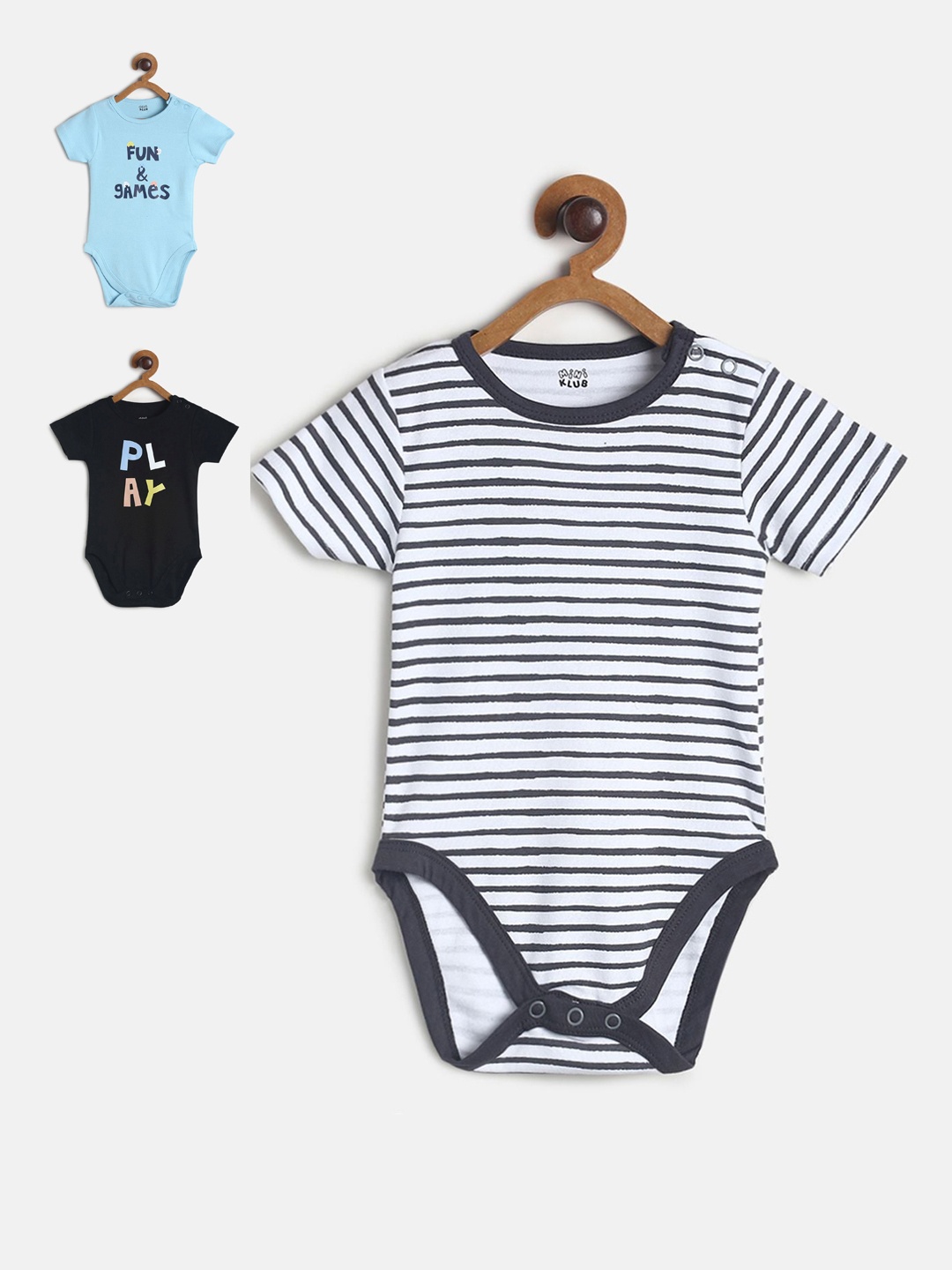 

MINI KLUB Infant Boys Pack Of 3 Pure Cotton Bodysuits, Black