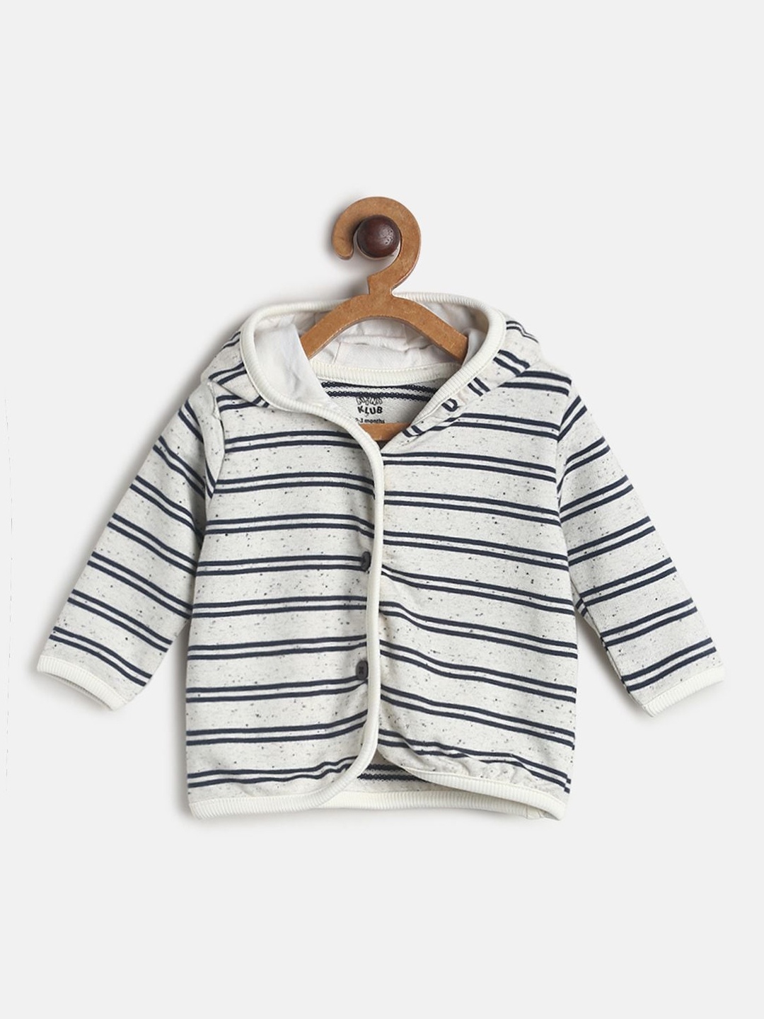

MINI KLUB Boys Grey & Black Striped Lightweight Hooded Tailored Jacket
