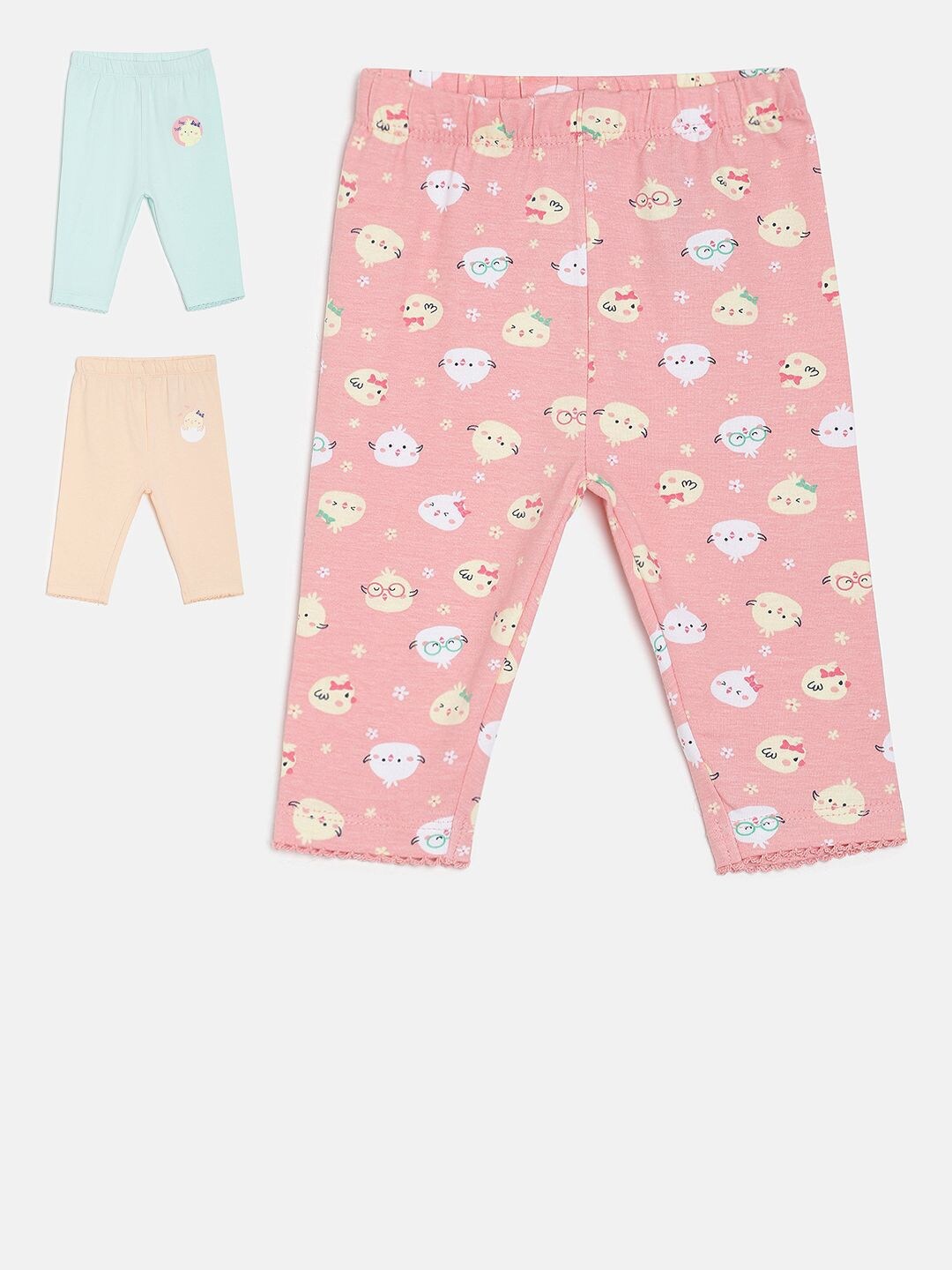 

MINI KLUB Girls Pack Of 4 Printed Cotton Lounge Capris, Pink